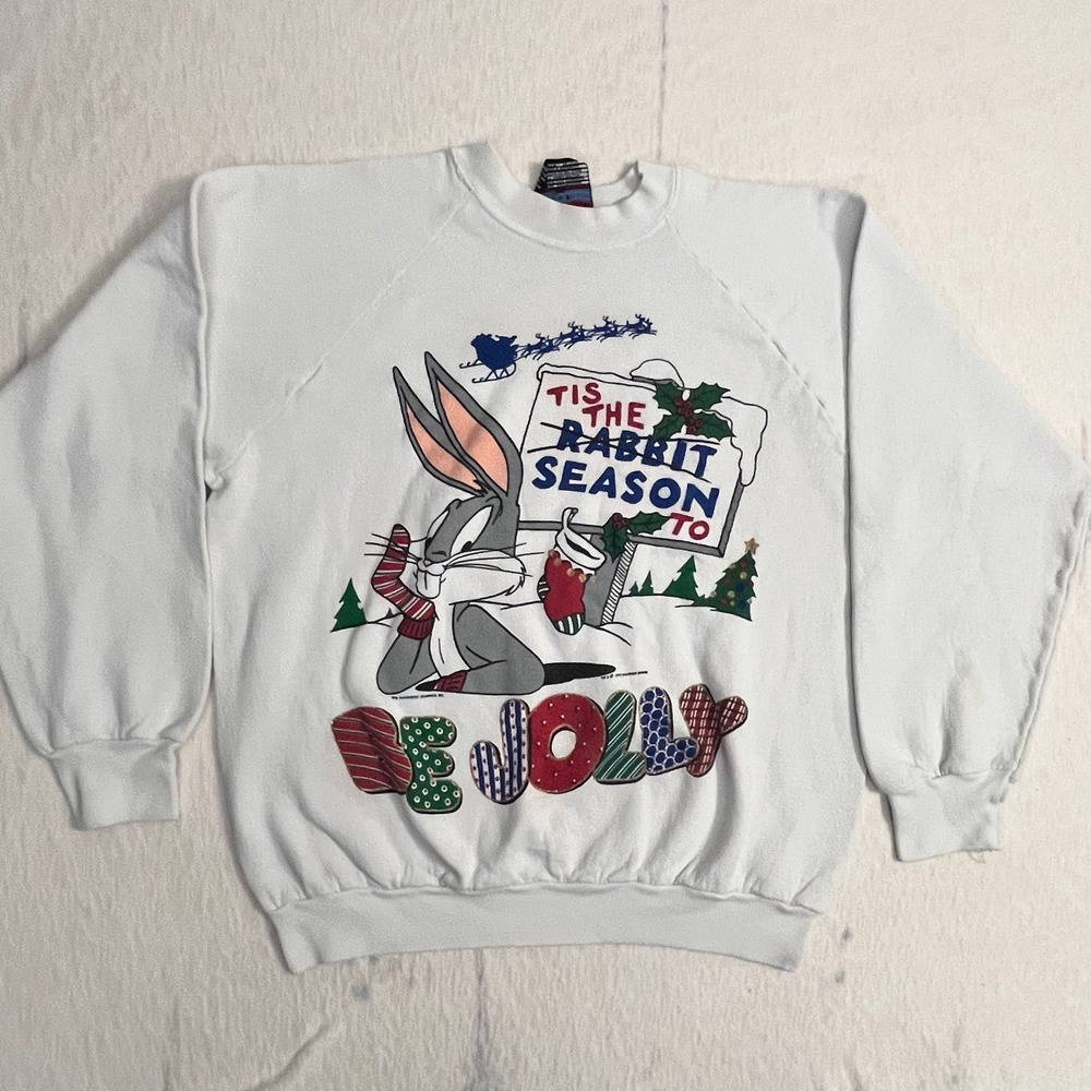 Vintage 1993 Looney Tunes Bugs Bunny Christmas Sweatshirt Large USA Made